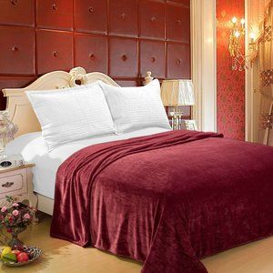 Burgundy Super Soft Blanket Throw Warm Cozy
